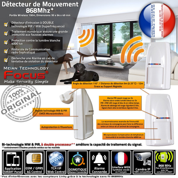 DT-81R DMT PIR MW 868 MHz Meian Présence Micro-Ondes Entreprise Boutique Passage Radar FOCUS Capteur Sécurité Connecté Hyperfréq