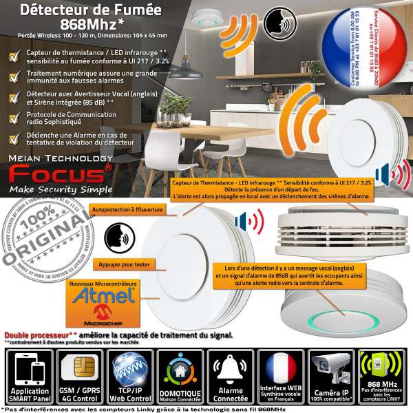 MD-2105R FOCUS Meian 868MHz Maison Fumée ORIGINAL Intoxication MD-2105 Appartement Sécurité Réseau Système Connecté Avertisseur 