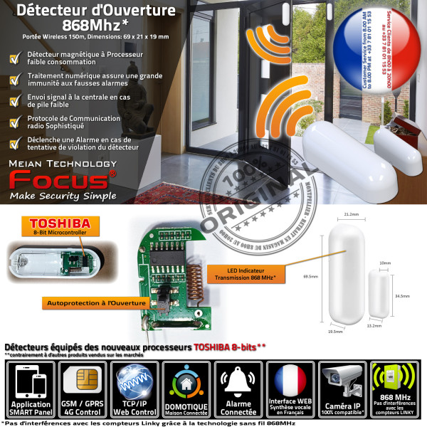 MC-211R Meian FOCUS 868MHz Fil Sécurité Système Protection Périmétrique Magnétique Connectée Sans Alarme Centrale Ouverture MD-2