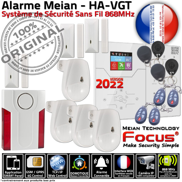 F4 ORIGINAL Focus HA-VGT Salon Surveillance Contrôle Appartement Sirène Pièce Connecté Mouvement Logement GSM Alarme Détection C
