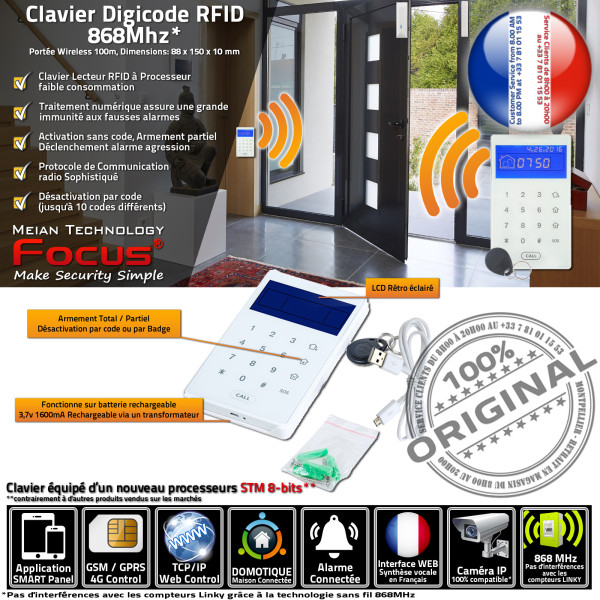 Lecteur Badge RFID Clavier Meian Bureaux Avertissement Alarme Tactile fil Garage sans ORIGINAL Centrale GSM Cabinets FOCUS Digic